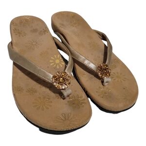 Vionic Sharon Gold Rhinestone Sandals Thongs 9 Orthoheel Comfort Flip-flops